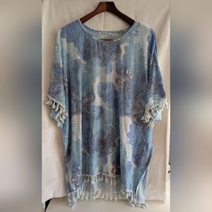 Light Blue Patterned Women's Tassel Tunic
